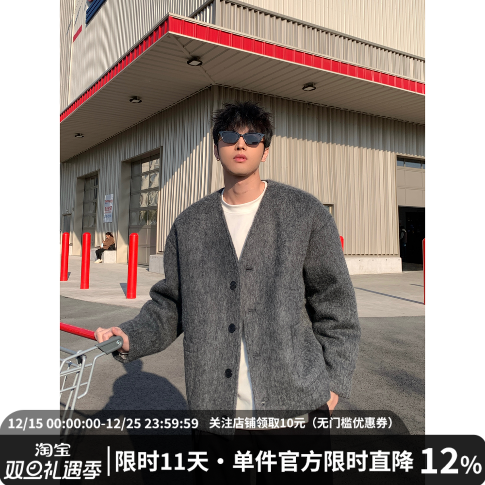 Midashand秋冬宽松v领羊毛夹克