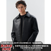 MIDASHAND 翻领皮衣外套机车服男女同款 美式 pu荔枝纹皮夹克秋季