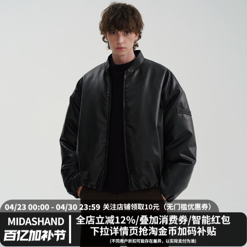 MIDASHAND 25awbomber棉服外套男女同款PU百搭黑标加厚棉衣夹克
