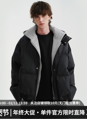 MIDASHAND 美式复古男生假两件棉服冬季加厚防风面包服连帽外套