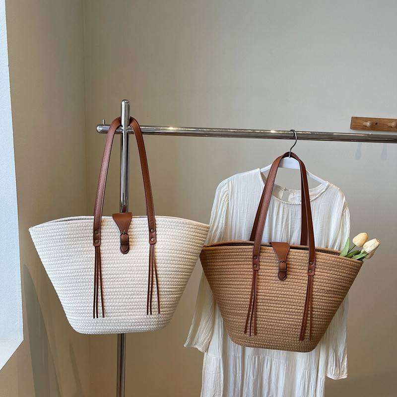 韩系大容量编织包包女2026新款草编包单肩水桶包手提菜篮子沙滩包,箱包皮具/热销女包/男包,编织包,淘宝优惠券,粉丝福利购,淘宝优惠卷