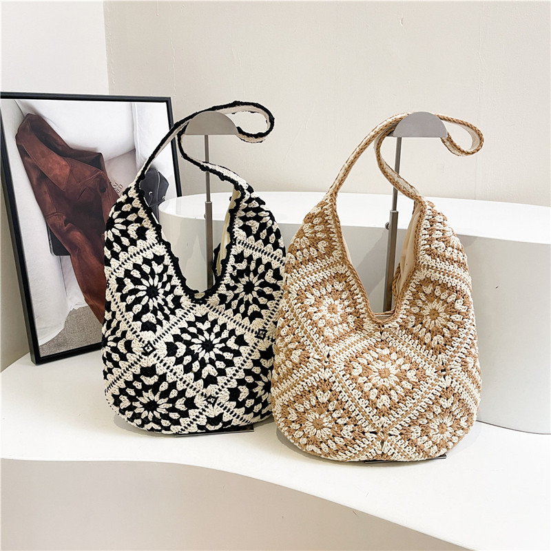 镂空花朵编织包包时尚简约手提包钩针草编包单肩包棉线通勤托特包,箱包皮具/热销女包/男包,编织包,淘宝优惠券,粉丝福利购,淘宝优惠卷