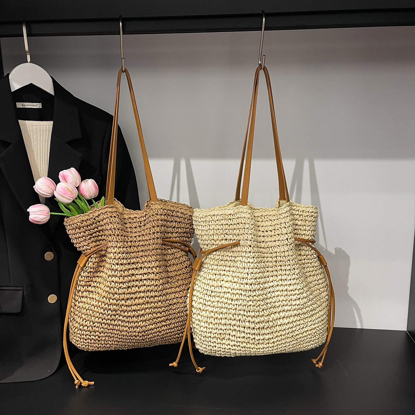 2026春季新款时尚简约小众勾织包单肩斜挎编织女包大容量草编包,箱包皮具/热销女包/男包,编织包,淘宝优惠券,粉丝福利购,淘宝优惠卷