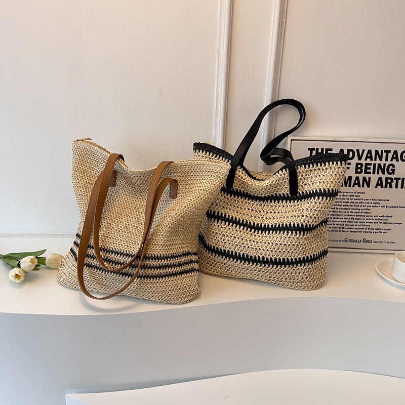 今年新款条纹编织包时尚单肩草编包休闲女包沙滩包托特包大容量,箱包皮具/热销女包/男包,编织包,淘宝优惠券,粉丝福利购,淘宝优惠卷