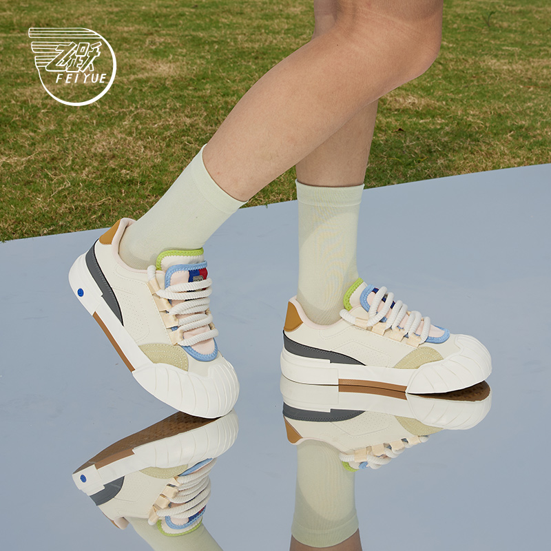 飞跃原创多巴胺彩虹板鞋女厚底饼干鞋2024年春季复古运动滑板鞋潮_飞跃品牌企业店_女鞋
