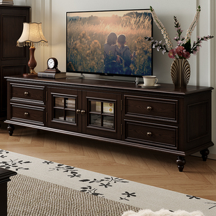 美式实木电视柜茶几组合储物柜复古做旧小户型家用客厅地柜收纳柜