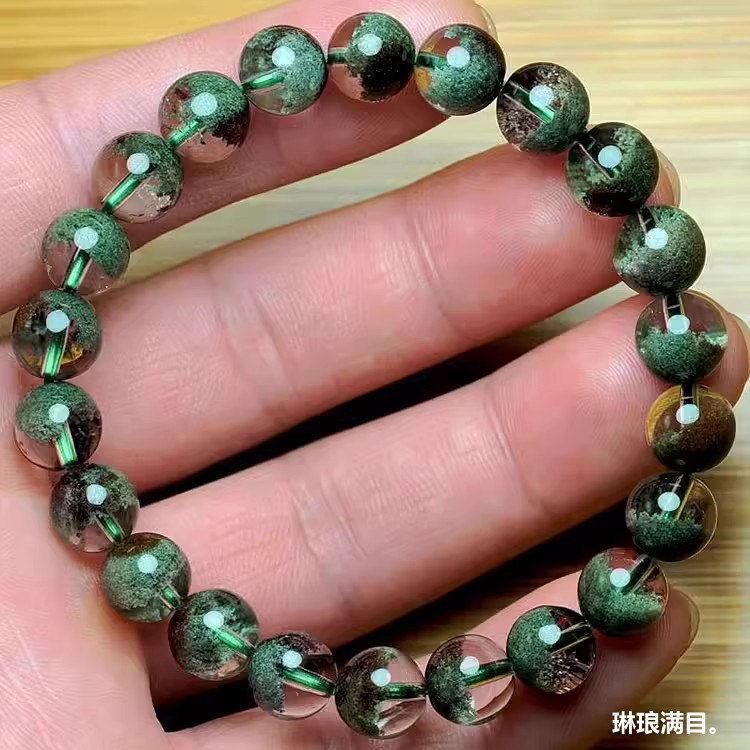 天然巴西绿幽灵手链女千层满天星半盆绿幽灵手串水晶男女款