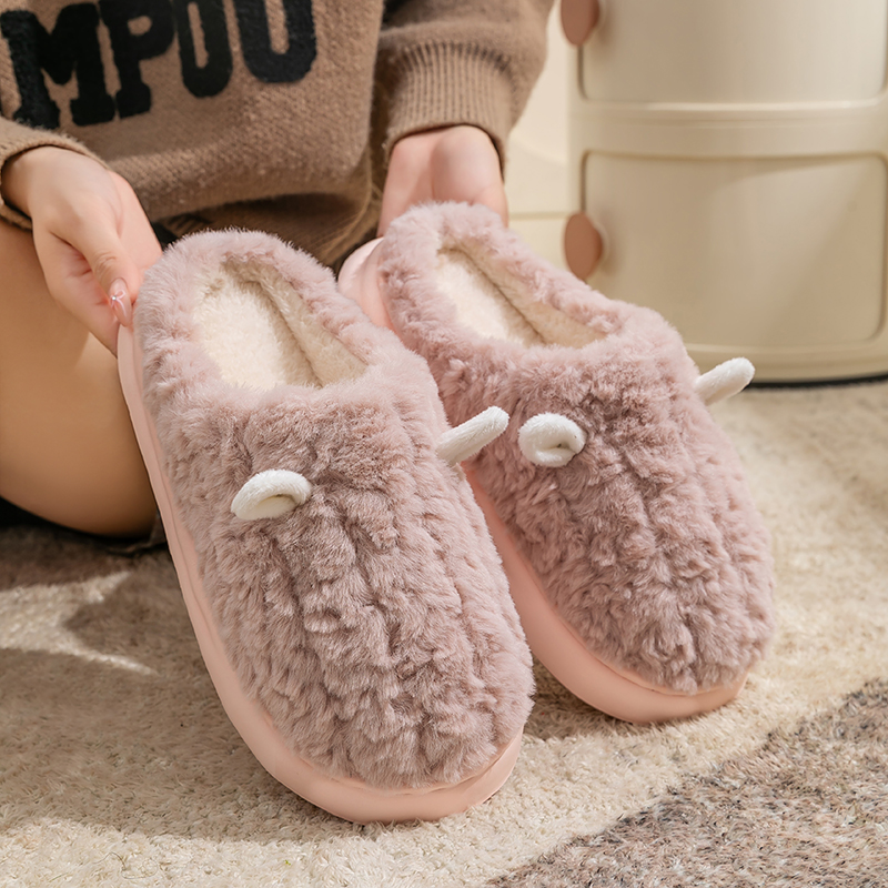 2双装秋冬保暖防滑毛毛拖鞋