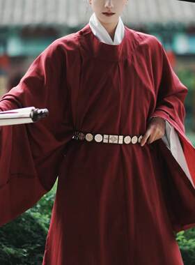 汉服男明代圆领长袍藏青中国风