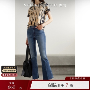 Mother 款 女蓝色棉质混纺喇叭裤 经典 netaporter