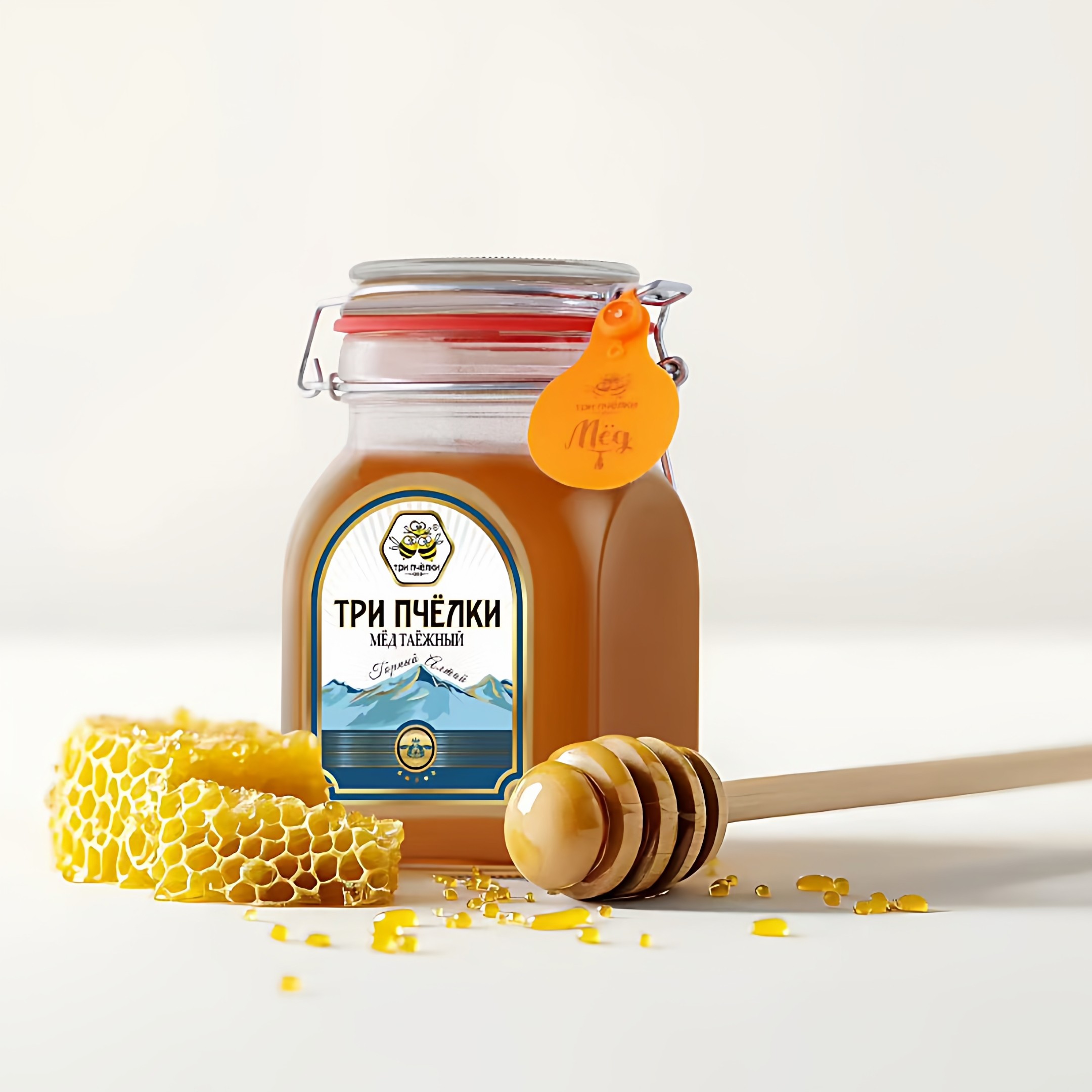 俄罗斯原装进口特里普乔卡蜂蜜泰加林黑森林蜂蜜玻璃瓶1000g正品