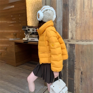 黄色短款立领排骨羽绒服女冬2025新款白鸭绒小个子外套
