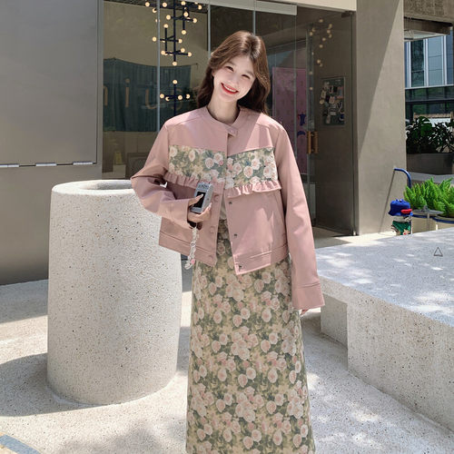 法式2026甜美风印花两件套女秋季通勤立领外套日常减龄套装休闲洋