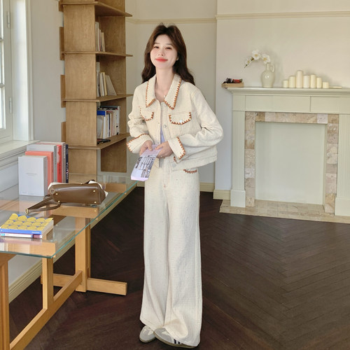 小香风外套阔腿裤套装女2026春季简约法式两件套法式韩系今年轻薄