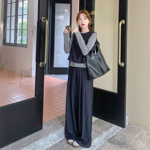 轻熟轻薄风针织马甲两件套女2026春休闲今年阔腿裤套装2026小众温