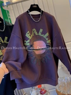 300斤宽松休闲卫衣女春秋慵懒风趣味星球外套上衣 胖mm2 大码 女装