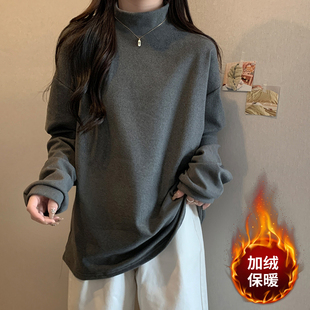 洋气内搭磨毛上衣 女秋冬季 加肥特大码 300斤胖mm半高领德绒打底衫