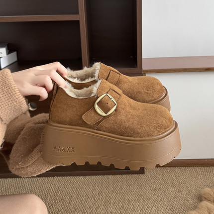 7cm松糕厚底增高勃肯鞋女鞋2025新款冬季小个子雪地靴加绒乐福鞋
