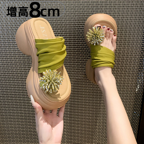 8cm增高厚底水钻套趾凉拖鞋