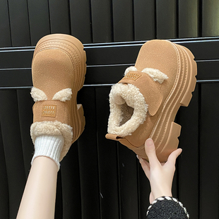 厚底10cm增高勃肯女鞋子加绒保暖毛毛棉鞋2025新款冬季防滑雪地靴