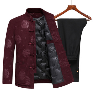 中老年唐装男爸爸冬装羽绒服加厚外套老年人衣服爷爷棉袄中式套装