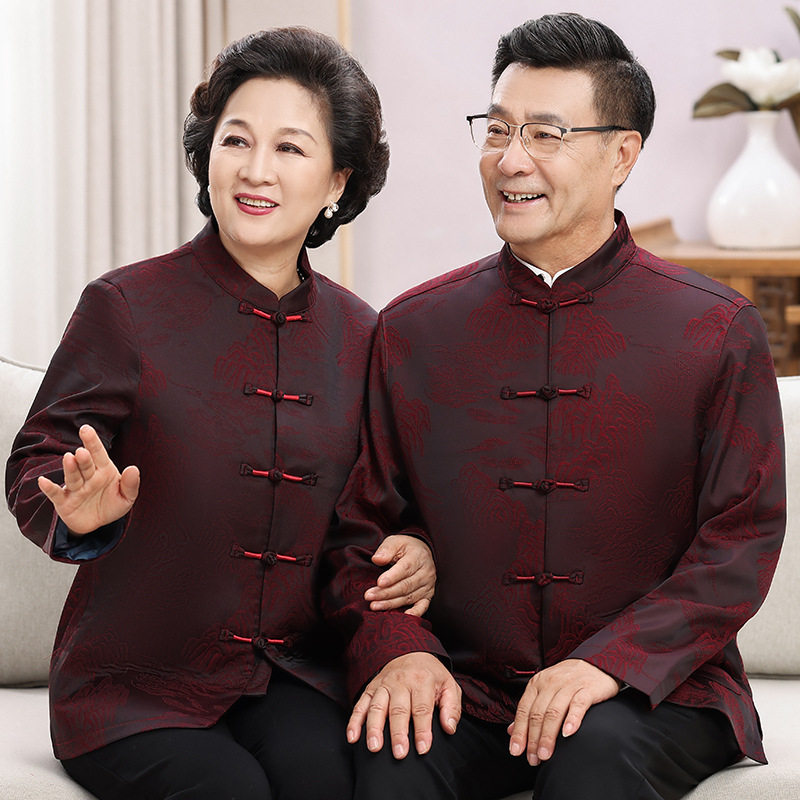 中老年唐装男中式父母婚宴礼服秋冬老人过寿生日衣服加绒加厚外套