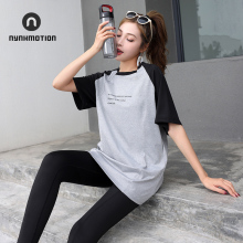 健身服上衣女大码胖mm宽松黑灰拼接半袖快干瑜伽服遮肚子臀胯凉快