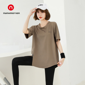 大码瑜伽服女胖mm宽松200斤夏季薄款速干短袖跑步运动健身服衣T恤