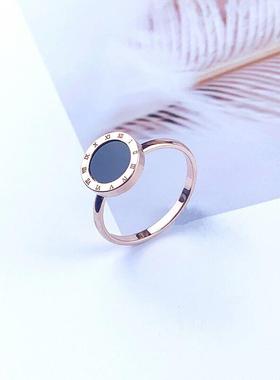 罗马数字黑色圆形戒指女食指轻奢时尚个性潮小众设计简约精致指环