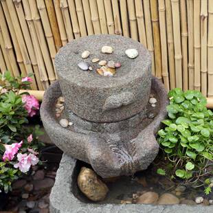 石磨盘假山流水摆件循环水景观庭院花园布置造景民宿院子装饰品