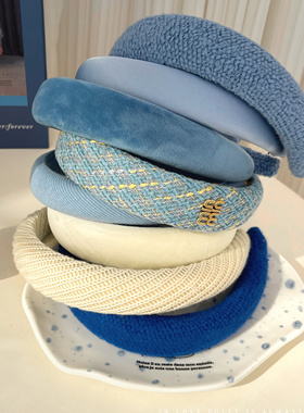 蓝色发箍2025年网红新款高颅顶头箍春夏百搭外出发捆洗脸压发头饰