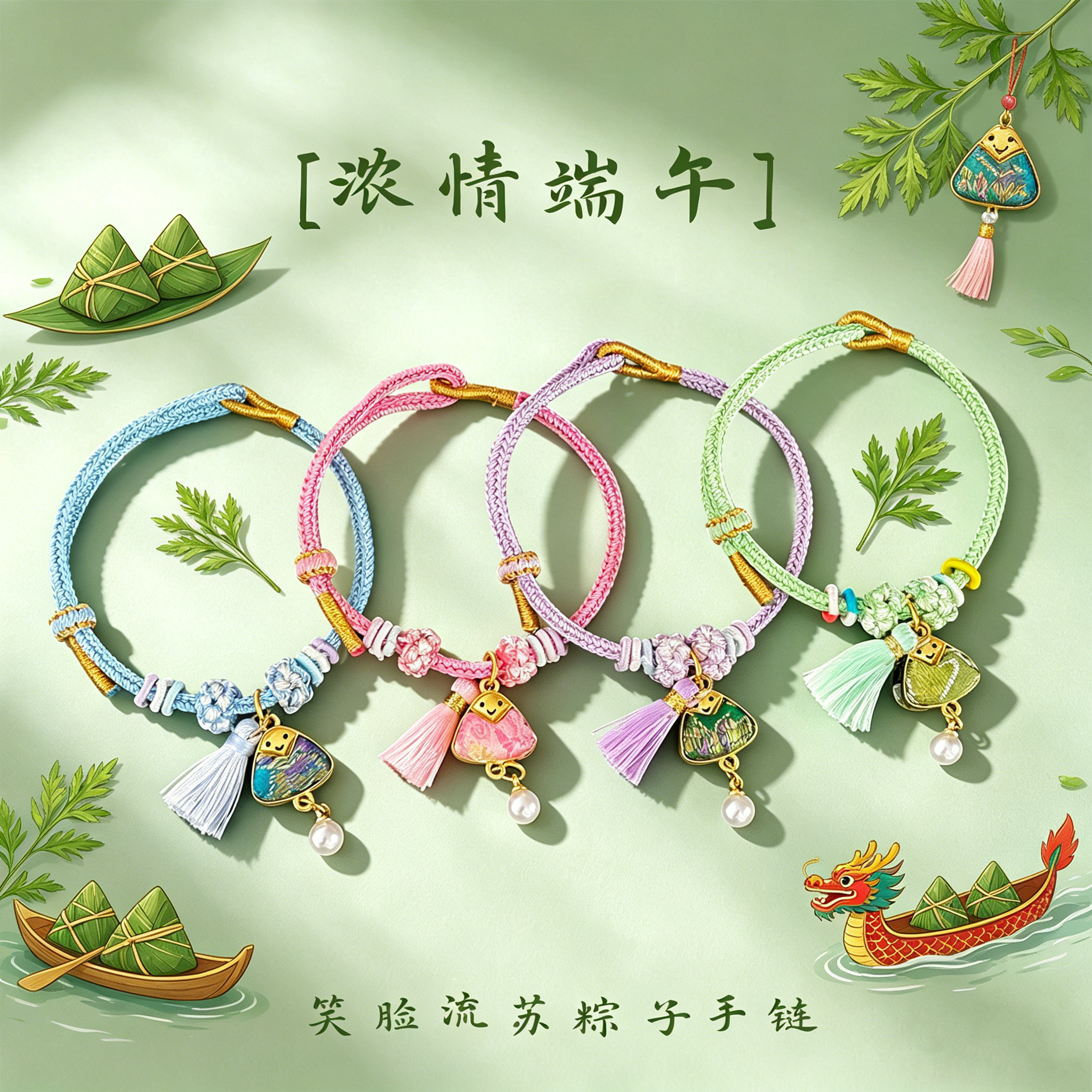 端午节五彩绳流苏小粽子珍珠手链2026新款手工diy编织手绳手饰品