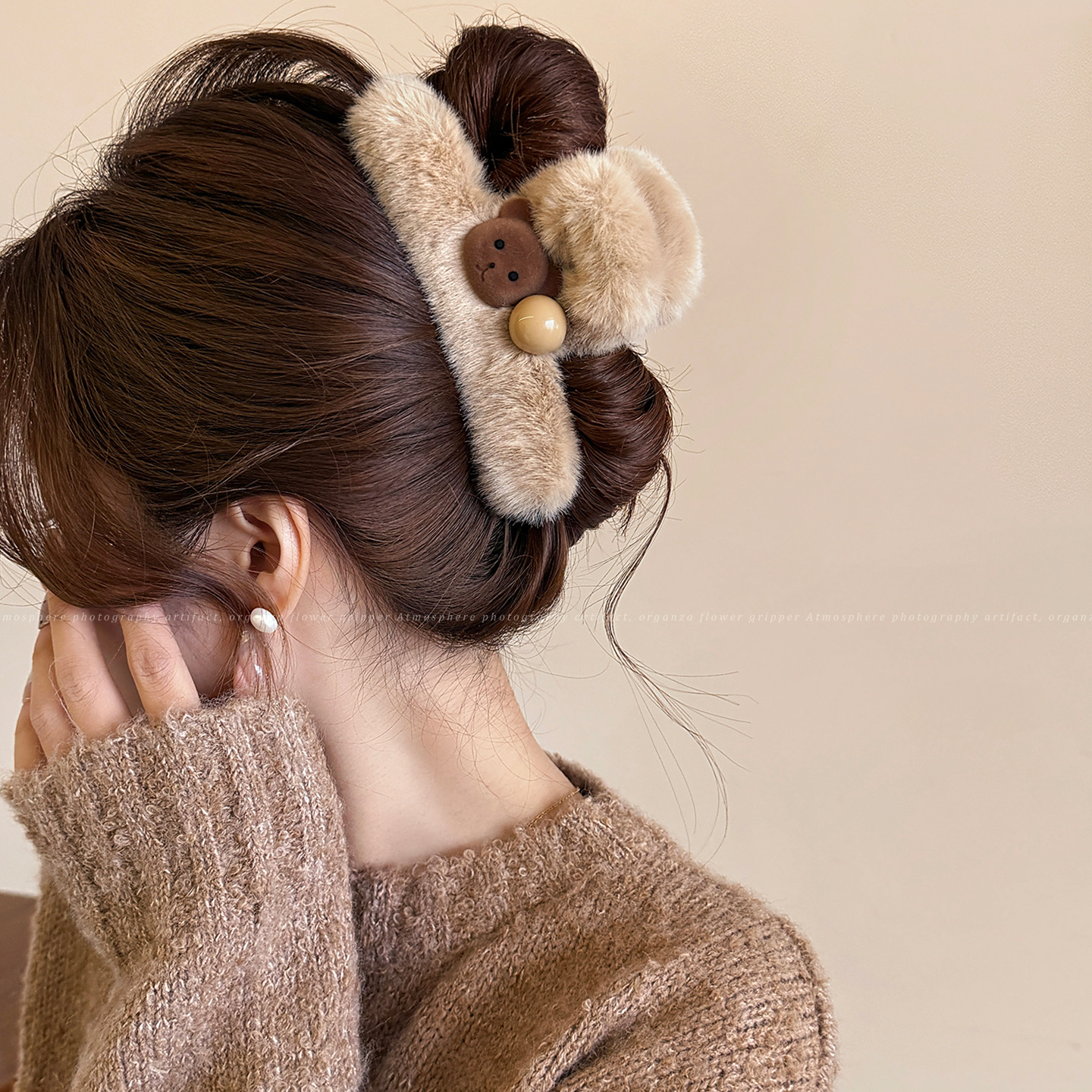 毛绒卡通小熊抓夹秋冬可爱发夹