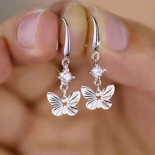 925纯银耳环蝴蝶耳扣网红小香风耳饰高级感气质显瘦韩国简约百搭