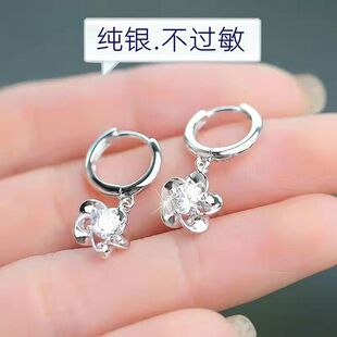 韩国S925纯银花朵耳环耳扣长款梅花耳钉小耳圈女气质百搭耳坠简约