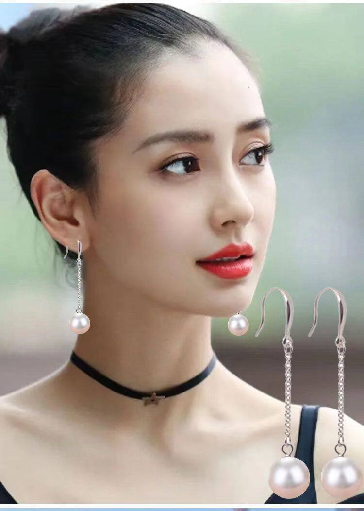 正品925纯银珍珠耳环网红耳坠长款韩版时尚气质女饰品防过敏耳饰