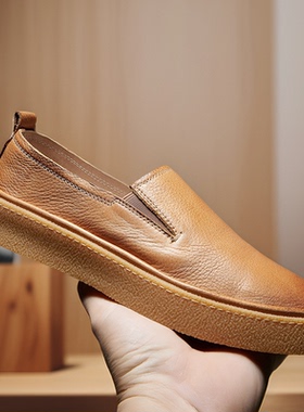 2024夏季真皮小白鞋男欧洲站休闲皮鞋头层牛皮百搭一脚蹬懒人鞋男