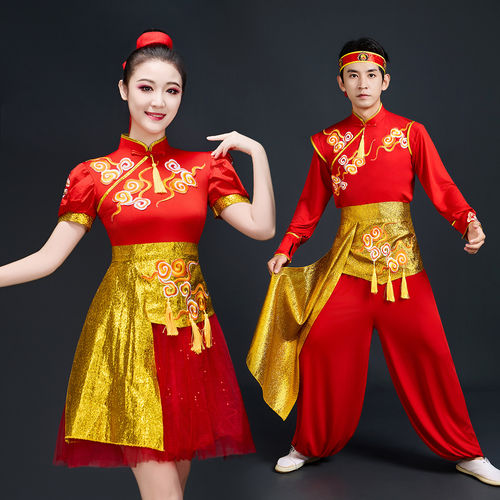 高档红色喜庆打鼓服现代