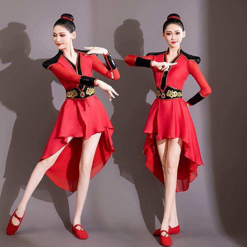 喜庆现代舞蹈服装女旗袍中国风开场舞表演服腰鼓打鼓服演出服套装
