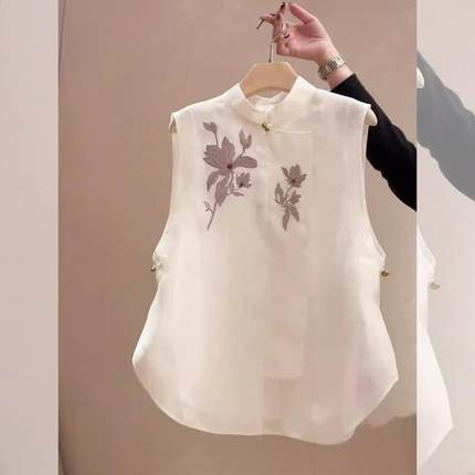 白色立领绣花马甲背心女夏季2025新款新中式国风气质外穿无袖上衣