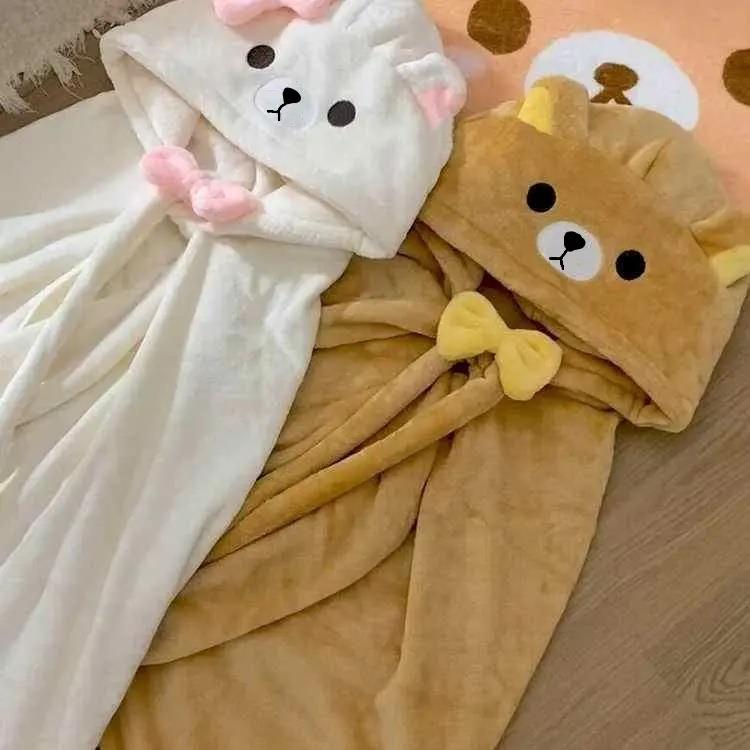 轻松熊毯子可爱卡通懒人午睡毯学生披肩披风斗篷家居服睡袍空调毯