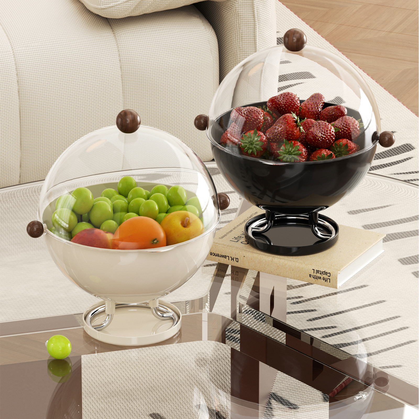 高颜值水果盘中古风客厅家用茶几轻奢糖果零食沥水带盖高脚干果盘