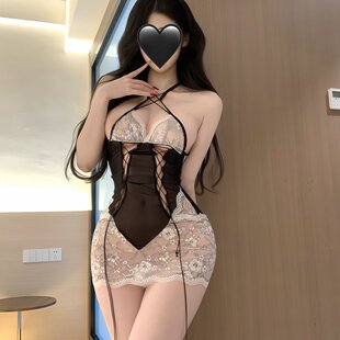 勾人助理 原创性感收腰显瘦蕾丝连体衣女情调镂空包臀超短裙套装