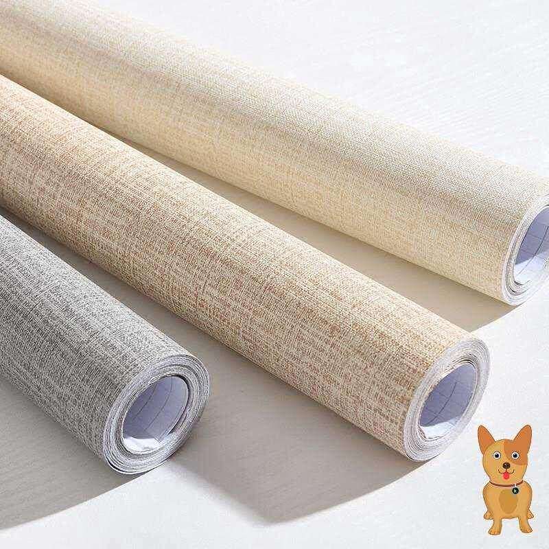 加厚素色自粘墙纸背后带胶麻布纹亚麻蓝粉米黄绿水泥灰白色