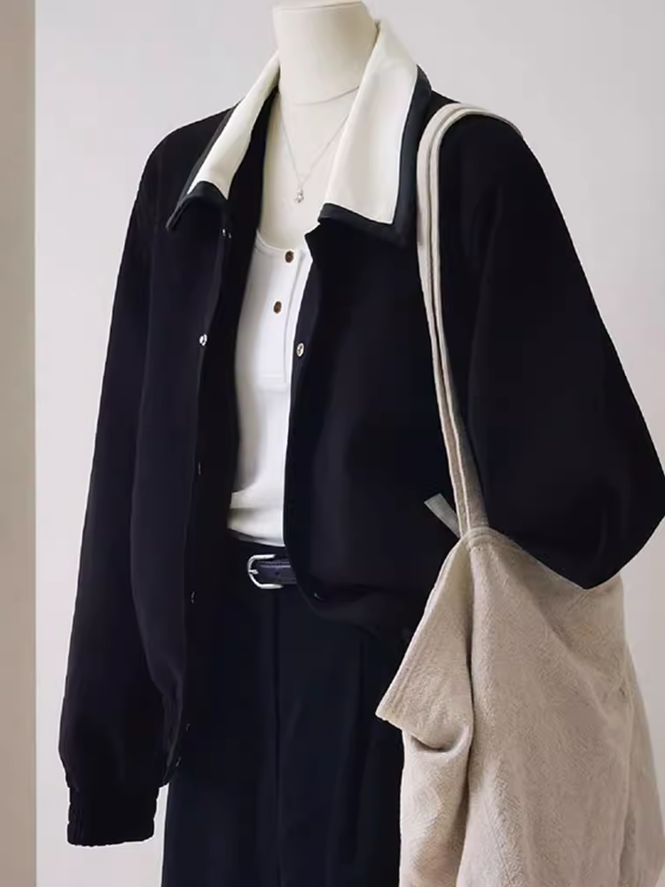 COW X GOODS GIANT EXPLOSION  THIS YEARS SUPER POPULAR EUROPEAN PRODUCTS RETRO CONTRASTING HIGH-END BLACK VERSATILE JACKET WOMEN
