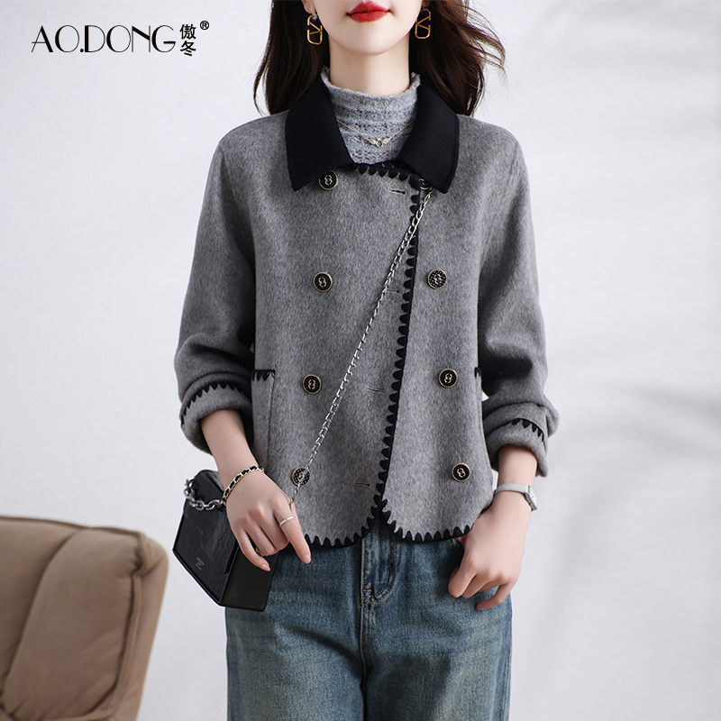 新款双面绒大衣女短款显瘦小个子