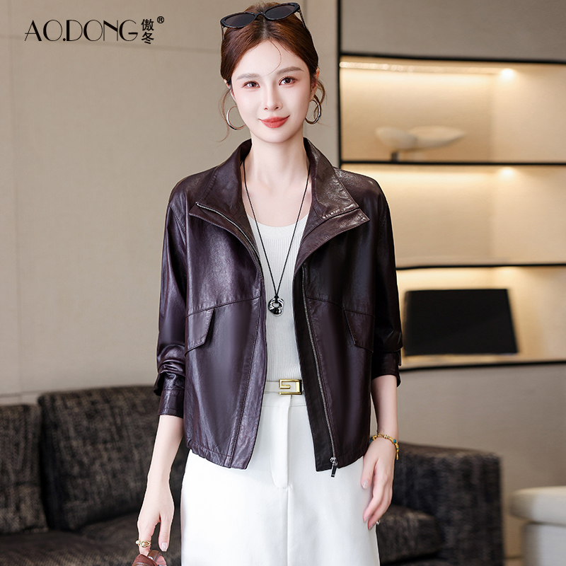 新款海宁真皮皮衣女短款休闲