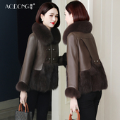 海宁真皮皮衣羽绒服女短款 狐狸毛领皮草一体小个子妈妈修身 外套冬