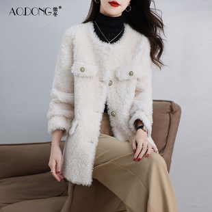 保暖加厚羊羔毛大衣冬季 一体时尚 海宁颗粒绒皮草外套女中长款 新款