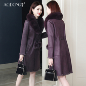 皮草保暖修身 狐狸毛领中长款 大衣 海宁兔皮毛一体皮衣外套女装 新款